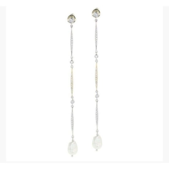 Carolee River Freshwater Pearl Linear Cubic Zirconia Drop Earrings NEW - Picture 2 of 7